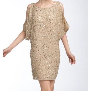 Aidan Mattox Gold Sequin Cold Shoulder Dress